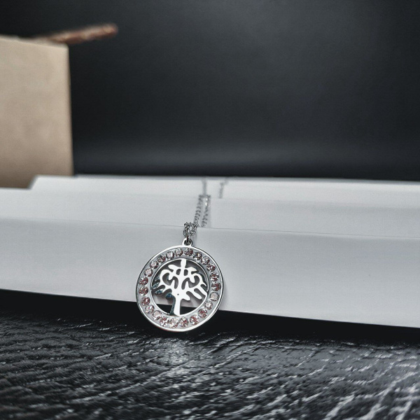 Подвеска "Дерево жизни" / Кулон 1,5 см. на цепочке под серебро / Украшение женское на шею в обрамлении камней